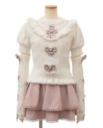 LIZLISA 암워머 3 리본 니트 화이트