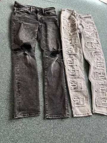 슬림핏 청바지 usdrip 데미지 데님 2세트