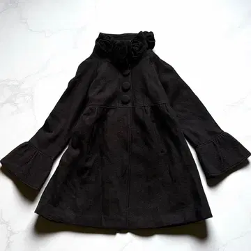 Derhy 르네 데리 꽃 모티브 코트 L 프릴 소매 빅 버튼 블랙