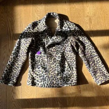 레오파드 무늬 플리스 라이더 자켓