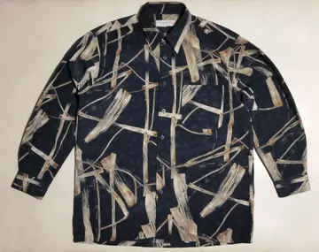 구제 의류 화려한 무늬 긴팔 셔츠 M 사이즈 네이비 금