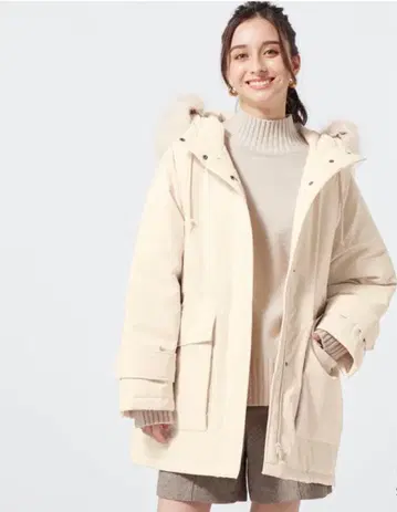 GU 히트 패디드 인조 모피 하프 코트