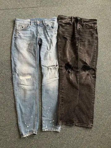 슬림 핏 청바지 데미지 데님 2세트