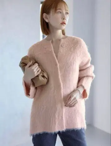슬로브 이에나 샤기 니트 가디건 핑크