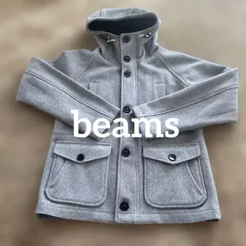 beams 후드 부착 그레이 울 코트