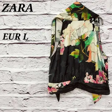자라 EUR L 플라워 프린트 홀터넥 상의 슬리브리스 단추 블랙