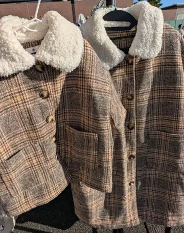 체크 무늬 플리스 카라 부착 자켓