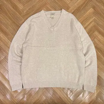 엘엘빈 V넥 코튼 니트 L 사이즈 LLBEAN 베이지