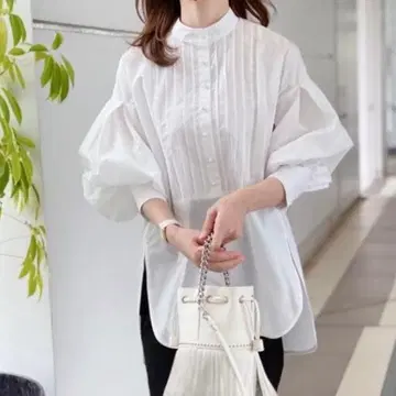 트루 바이 마리코 오이카와 Tamara 블라우스 펄 버튼 핀턱 셔츠