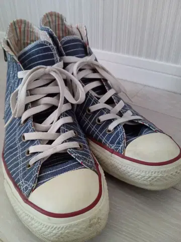 에코 메루카리 선택 가격 인하 가능 데님 스트라이프 하이컷 스니커즈