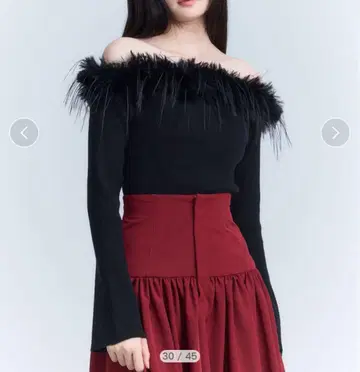 택 포함 새상품 eimyistoire 페이크 페더 트리밍 오프숄더 니트