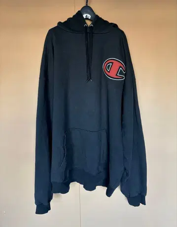 Champion 블랙 후드 부착 후드티 초 빅 오버 사이즈