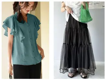 새상품 2종 세트 프릴 장식 슬리브리스 셔츠 & 티어드 샤샤 스커트