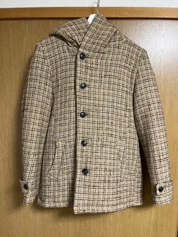 MORGANHOMME 후드 부착 더플 코트 베이지 계열 체크