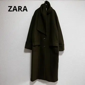 새상품급 자라 ZARA MANTECO 스카프 울 코트 롱 코트 카키