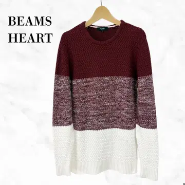BEAMS HEART 크루넥 니트 스웨터 바이컬러 니트