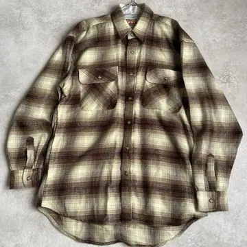 옴브레 체크 섀도우 체크 아크릴 100% 브라운 플란넬 셔츠