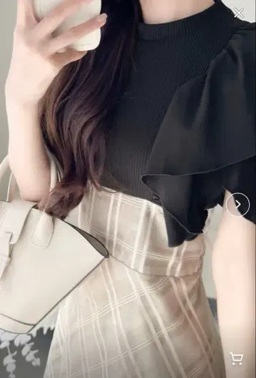 [ mily bilet ] 더블 프릴 소매 체크 레이스 도킹 원피스