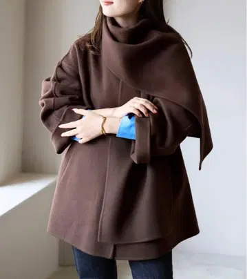 스톨 포함 SUPER140 더블 페이스 노카라 코트 스톨