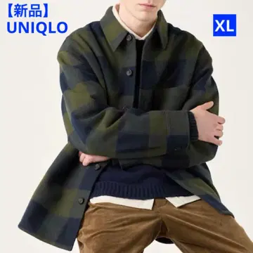 [ 새상품 ] 유니클로 오버 셔츠 자켓 남성용 체크 올리브 XL