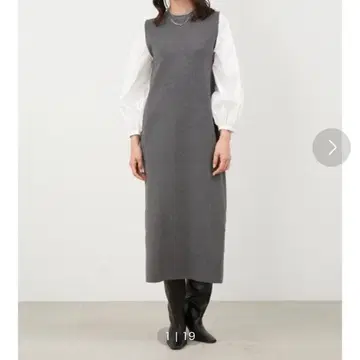 Mila Owen 잡지 게재 레이어드 셔츠 니트 원피스 그레이