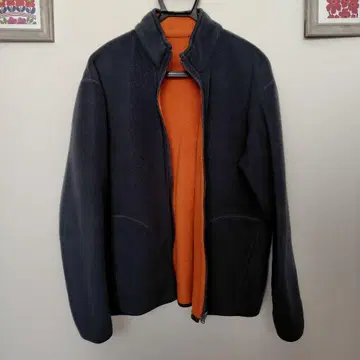 [ 네이비 택 올드 유니클로 ] 리버서블 플리스 자켓 그레이 오렌지 XL