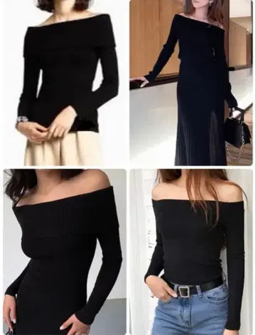 미사용 새상품 택 포함 ESTNATION 스트레치 리브 오프 숄더 블랙