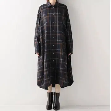 Spick & Span 스픽 앤 스팬 타탄 체크 플레어 셔츠 원피스