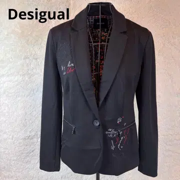 Desigual 38 자수 블랙 테일러드 자켓 안감 패턴 멋짐 포켓 있음