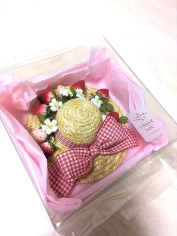 스트로베리 햇 코사지 브로치 딸기 밀짚 strawberry