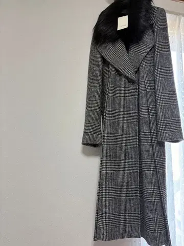 rienda 체크 무늬 퍼 부착 롱 코트 M 사이즈