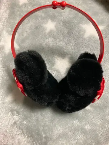 디즈니 미니 귀도리 리본 포함 블랙/빨간색