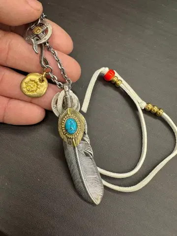 실버925 소재 특대형 터콰이즈 페더 목걸이 체인 세트