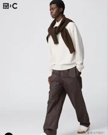 유니클로 C 턱 스트레이트 팬츠/데님 76 다크 브라운