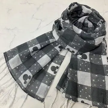 Disney 미키 별 패턴 체크 프린지 비침 스톨