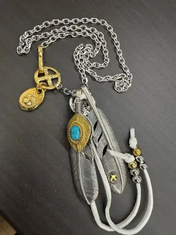 실버 925 소재 특대형 터콰이즈 페더 2개 목걸이 커스텀 세트