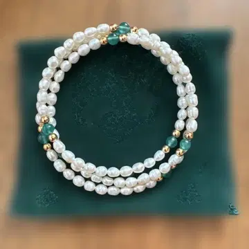 진주 아쿠아 마린 3연 팔찌 주머니 포함