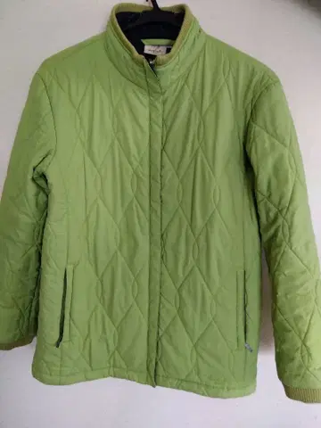 그린 컬러 체크 무늬 퀼팅 자켓