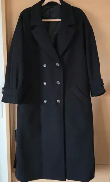 블랙 더블 브레스트 롱 코트