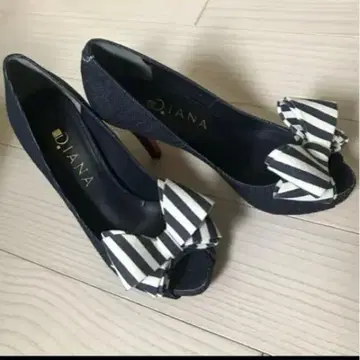 DIANA 오픈토 펌프스 데님 스트라이프 리본