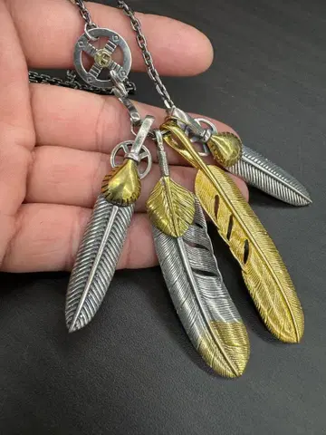 실버 925 소재 럭셔리 페더 목걸이 4개 세트 특대형 페더