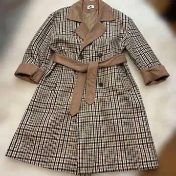 ABITOKYO 체크 무늬 롱 코트 벨트 포함