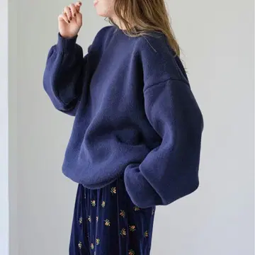 5G 벌키 코튼 크루넥 니트 풀오버 네이비