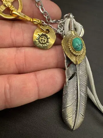 실버 925 소재 특대형 터콰이즈 페더 목걸이 체인 세트