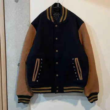 바시티 자켓 블루종 아우터 자켓 스터드 네이비 브라운