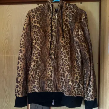 레오파드 무늬 플리스 후드티 L 사이즈