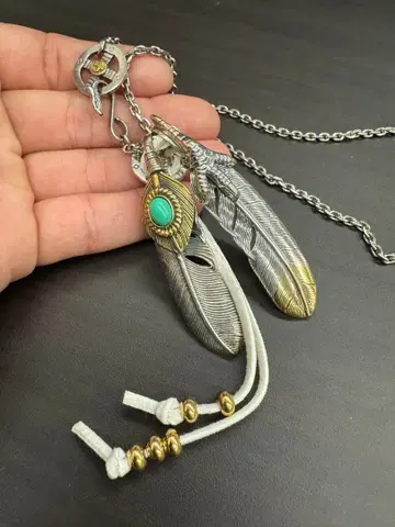 실버 925 소재 특대형 페더 목걸이 커스텀 체인 세트