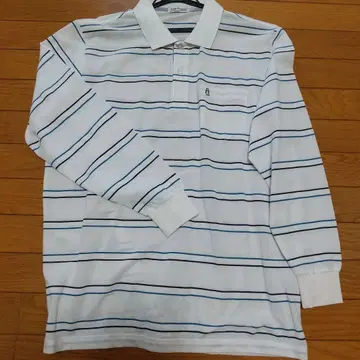 Hush Puppies 긴팔 피케 셔츠 L 화이트/스트라이프