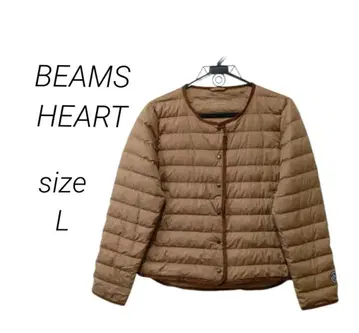 새상품급 빔즈 파이핑 노카라 다운 자켓 라이트 브라운 L