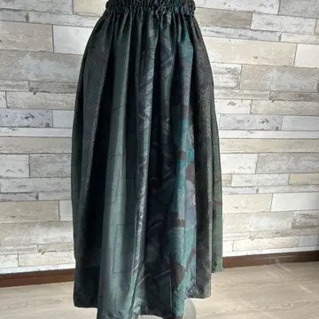 오시마 명주 패치워크 롱 스커트 다크 그린